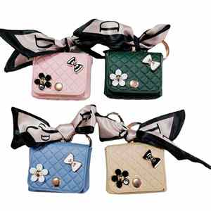 Luxury Leather Zinc Alloy Simple Circle <b>Mini</b> Keychain <b>Bag</b> for Earphone Case & Coin Purse Durable Airpods Holder - Product Image 1