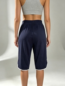 Culottes rayées à cordon de serrage pour femmes, coupe ample, longueur genou, couleur unie, pantalon d'été décontracté, respirant, tricoté en spandex - Product Image 3