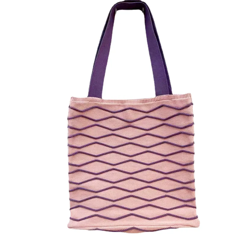 Grosir tas Fashion tenun tas tangan pola gelombang rajutan tas Tote bahu wanita tas serbaguna
