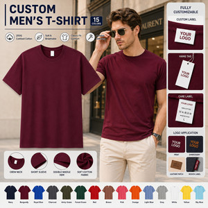 T-shirt personnalisé pour homme, 200 g, coton peigné, coupe classique, couleur unie, col rond, manches courtes, respirant, tricoté, sportif, décontracté - Product Image 1
