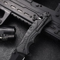 Couteau de poche pliable tactique de survie en plein air Bochen personnalisé avec revêtement noir en acier inoxydable, poignée en aluminium et plastique