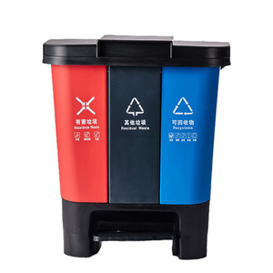 Foot Operated Trash Can 60L Plastic Triplet Sorting <b>Bin</b> For Home Kitchen Indoor Use - Product Image 1