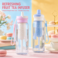 Bouteille d'eau sport pour enfants de 680 ml grande capacité en Tritan avec infuseur à thé, couvercle à paille, anti-fuite et sangle de transport pour l'école