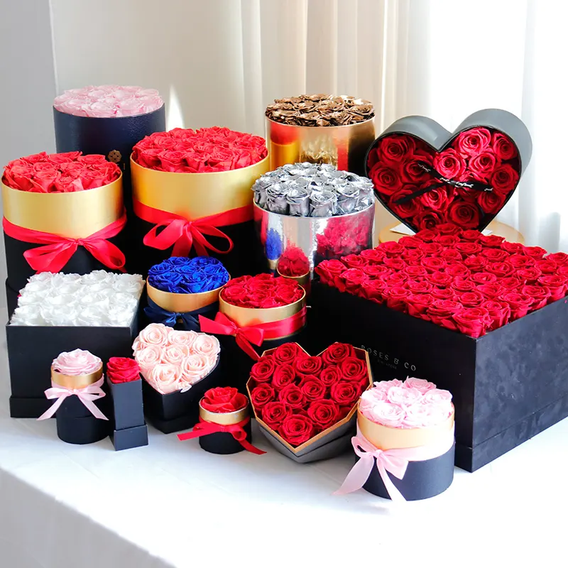 Customized Logo Immortal rosas eternas Infinity Forever Eternal stabilized flowers preserved roses In Round Heart Box