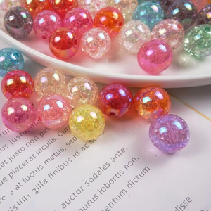 Perles acryliques en vrac de 16 mm, couleur AB irisée, effet craquelé, plaquées, pour accessoires de cheveux, bijoux DIY, perles en verre lampwork - Product Image 1