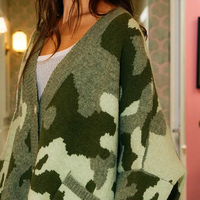 Cardigans et pulls en maille surdimensionnés à boutons, motif camouflage marron, vert et beige, design personnalisé, collection automne-hiver, épaules tombantes (S-2XL)