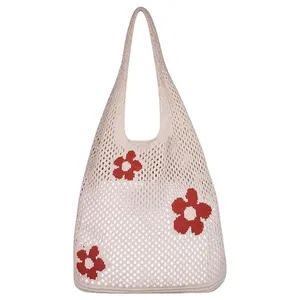 Chinese Supplier Customize Logo Printing Eco Friendly Reusable Tote Bags Produce Organic 100% Cotton Floral Mesh Shopping Bag