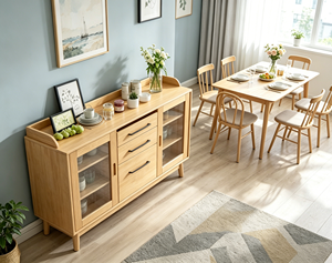 Modern Solid Wood Living Room <b>Cabinet</b> with Glass Doors 3 Drawers 2 Shelves Scandinavian Storage Furniture - Product Image 5