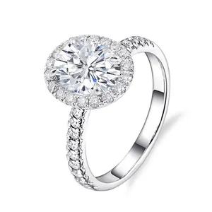 Lab grown diamond paved 10k/14k/18k G H oval brilliant cut moissanite wedding ring 1ct 2ct 3ct