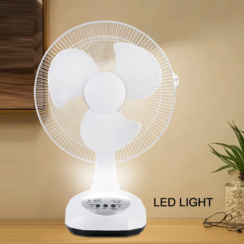DC 12v House 12 Inch Solar Powered Electric Fan Desktop USB Rechargeable Table Fan With LED Light