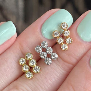 Pendientes de botón chapados en oro blanco con circonita redonda, diseño geométrico, joyería de moda para mujer, engaste clásico en bisel E1342 - Product Image 3