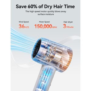 Asciugacapelli 150000 RPM ad alta velocità con 500 milioni di ioni negativi a basso rumore 51dB ad asciugatura rapida e cura del Logo personalizzato - Product Image 6