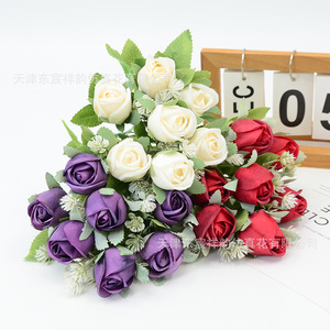 Bouquet de roses artificielles en soie Donghe, 7 têtes, rouge perle, décorations pour mariage et maison - Product Image 3
