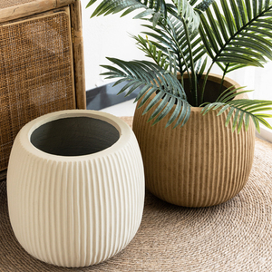 I1282 Vaso per Fiori Nordico Rotondo in Cemento con Strisce Verticali, Grande Vaso da Terra per Piante Verdi da Interno e <span class=keywords><strong>Balcone</strong></span> - Product Image 6