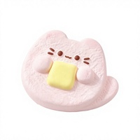 Mignon chat rose tenant du fromage, figurine en plastique à rebond lent, décoration de bureau, modèle de gâteau au beurre, forme alimentaire, doux, écologique