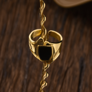 Fashion <b>Ring</b> 316L Stainless Steel PVD Gold Plating Black Inlay <b>Statement</b> Jewelry - Product Image 3