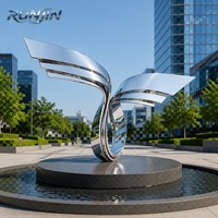Sculpture d'art métallique abstraite en forme d'aile, finition miroir, moderne, en acier inoxydable, pour extérieur, statue en ruban, sur mesure pour jardin, fabricant