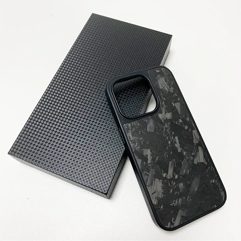 Conjunto de presente de negócios capa de telefone à prova de choque preto fosco de carbono forjado para iphone 15 pro max