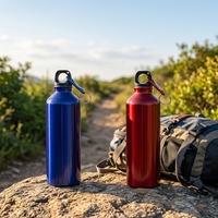 Bouteille d'eau en aluminium personnalisée, portable, pour le sport, avec mousqueton, anti-fuite, à paroi simple, pour les voyages en plein air
