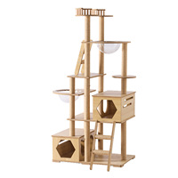 Tour de jeu pour chat en bois multicouche, deux niches pour chat, nid en acrylique transparent, échelle en sisal, poteaux à gratter complets pour les foyers multi-chats