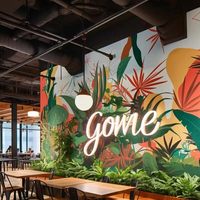 Papier Peint Mural Moderne Feuilles de Jungle Fond Vert Teal Foncé Motif Géométrique Résistant à l'Humidité pour Hôtels, Salons et Espaces de Divertissement