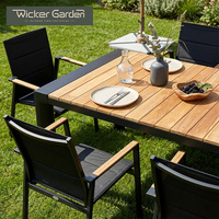 Chaise de jardin d'extérieur en aluminium empilable avec dossier en maille, fauteuil de salle à manger en bois, mobilier personnalisable, vente en gros, directement de l'usine