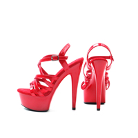 Sandales à talons hauts sexy pour femmes, 15 cm / 6 pouces, dessus en PU verni, plateforme, bout ouvert, sangle de cheville, chaussures de pole dance