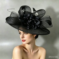 Topi Fascinator Sinamay Elegan, Topi Koktail Bunga Satin untuk Pernikahan, Gereja, Kentucky Derby