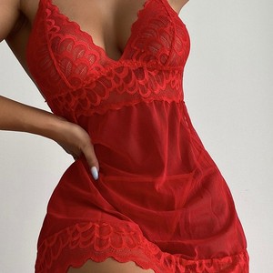OEM Livraison rapide Lingerie transparente pour femmes matures Vêtements de nuit avec fermeture à l'arrière <span class=keywords><strong>en</strong></span> <span class=keywords><strong>dentelle</strong></span> florale <span class=keywords><strong>Nuisette</strong></span> de nuit - Product Image 1