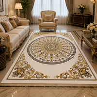 Tapis de salon personnalisé, style villa, en laine néo-zélandaise, motif médaillon baroque doré, sculpté à la main, doux, épais, design de créateur, tufté à la main