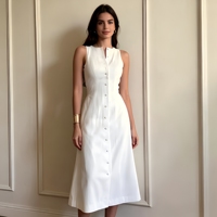 Robe longue blanche unie sans manches à col rond pour femme, coupe trapèze élégante avec ourlet à volants, décontractée, infroissable, respirante, OEM
