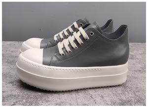 Zapatos de Plataforma de Diseñador para Hombre, Zapatillas Bajas de Cuero Gris con Suela Gruesa, Zapatos de Moda para Mujer que Aumentan la Altura en 6 cm - Product Image 6