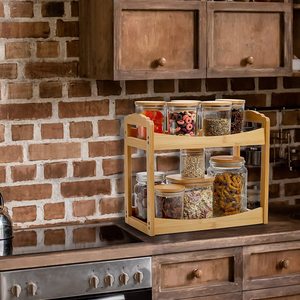 Wooden Desktop Storage <b>Rack</b> 2 Tier Rectangle Multipurpose Organizer For <b>Kitchen</b> Snacks Spices Cosmetics Bathroom Toiletries - Product Image 1