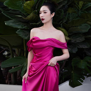 S0204G nueva Sexy rosa roja novia casada dragón fruta Color mañana bata hombro Banquete de talla grande vestidos de noche - Product Image 4