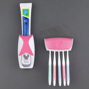 Automatic Toothpaste Dispenser and Wall Mounted Toothbrush Storage <b>Rack</b> Single Tier <b>Plastic</b> Bathroom Wall Shelves - Product Image 6
