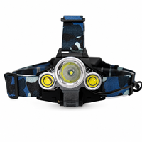 Lampe frontale industrielle à trois faisceaux avec lumière rouge, torche frontale rechargeable, projecteur de sécurité arrière, faisceau large pour travaux d'urgence