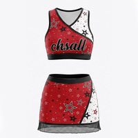 Tenue de cheerleading scintillante pour adolescentes, imprimé étoiles rouge et blanc, haut court, uniforme de cheerleading pour spectacle sur scène