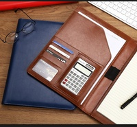 Cartera de lujo de negocios Carpeta de archivos hecha a mano con ranuras para tarjetas Calculadora Cartera de cuero PU