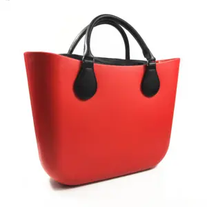 Bolsa de mão feminina em silicone eva, sacola de mão com cores vermelha e eva