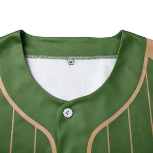 Camiseta de Béisbol Juvenil Personalizada con Botones Bordados, Camiseta de Béisbol Universitaria de Poliéster de Punto con Botones y Rayas Verdes - Product Image 3