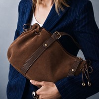 Sac fourre-tout vintage en daim grande capacité, design plissé, en polyester, style français, pour femme, sac à bandoulière, vente en gros disponible