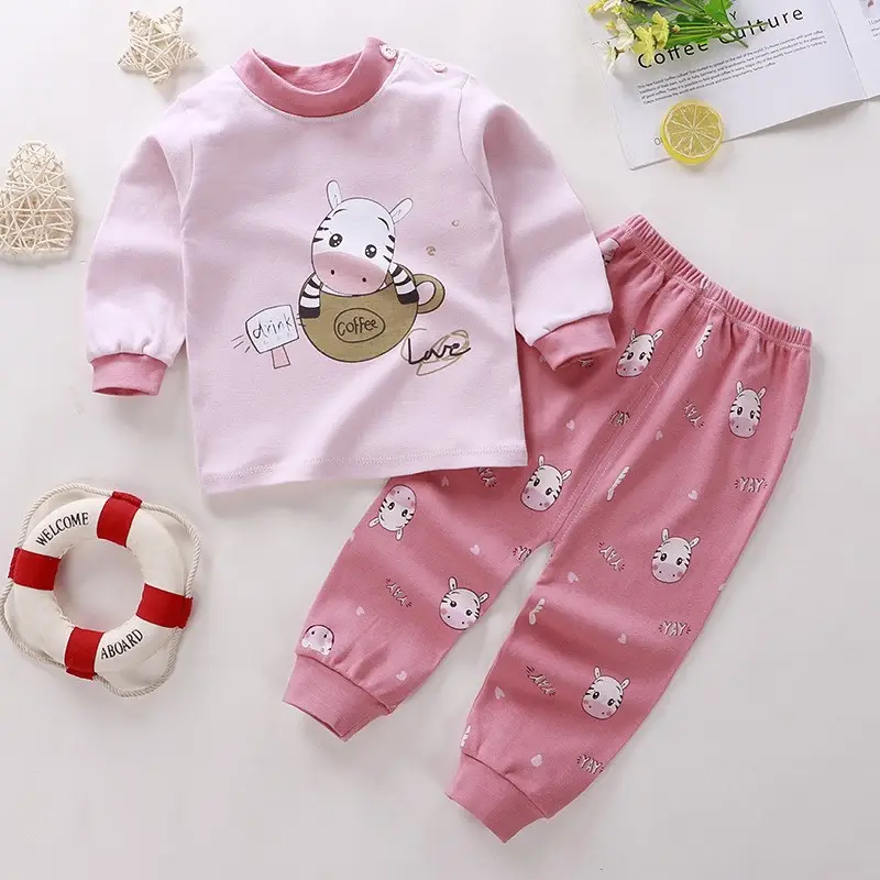 Autumn many colors cartoons cotton 2pcs set christmas girl pajamas for baby