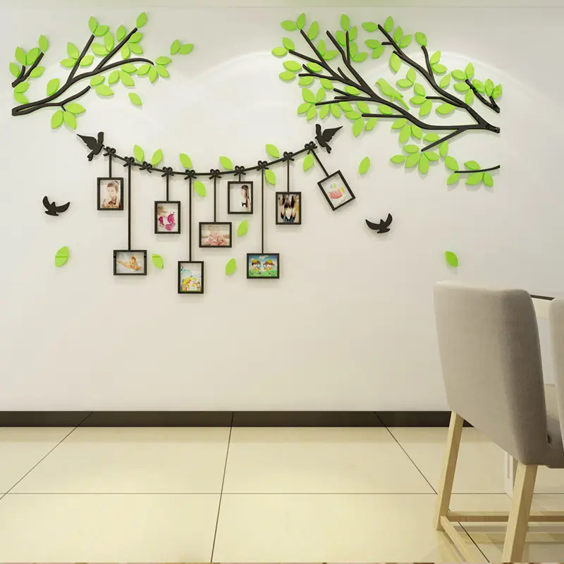 Wall Decals Large Family Photo Frame Tree Bird Quotes Wall Sticker Art Decals Home Decor Black 3D DIY Mural Art Home Decor