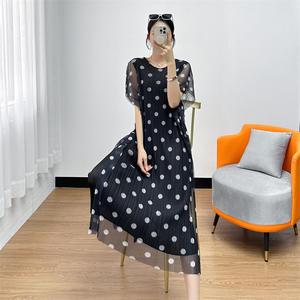 Nouvelle robe plissée en mousseline de soie haut de gamme à pois, longueur ras du sol, style décontracté Miyake, pour femme, printemps-été 2025, taille naturelle devant - Product Image 1