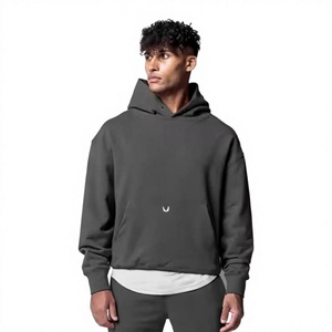 Boxy Fit Hoodie Set Heavyweight Crop Tracksuit Charcoal <b>Grey</b> Sweatsuit Custom Logo Streetwear Blank Heavy <b>Fleece</b> Hoodie - Product Image 1