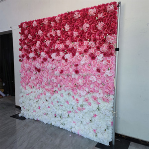 Mur de fleurs artificielles 5D rose et blanc dégradé, idéal pour événements, scènes et décorations de mariage - Nouveauté très prisée - Product Image 1