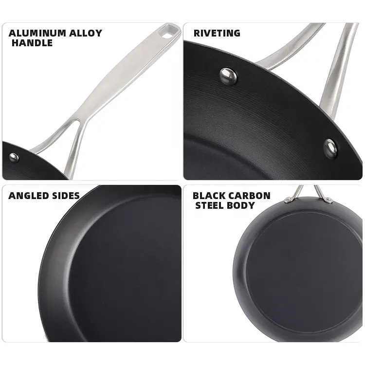 Chinese Cookware Set preseason Carbon Steel Fry Pans With Aluminum Alloy Handle