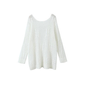 Cárdigan de punto holgado para mujer Runqi, manga larga, blanco, talla grande, diseño calado, grosor medio, fibra acrílica - Product Image 1