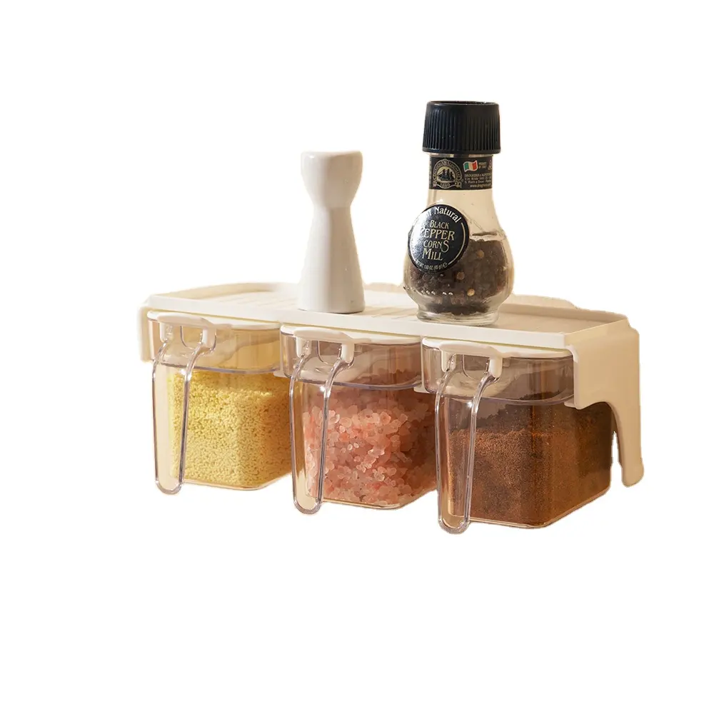 Plastic Salt Spices Condiment Container Case Organizer Storage Seasoning & Spice Tools with Cover and Spoon
