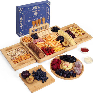 Bamboo Cheese Board <b>Set</b> <b>Square</b> With Serving Trays And Tools For Party Snacks - Product Image 1